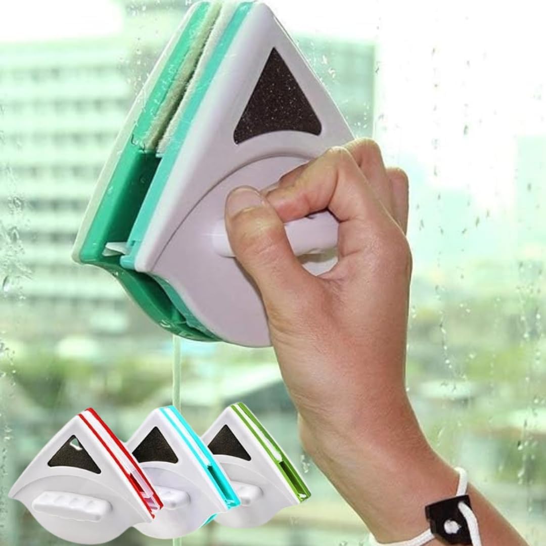 FLOITTUY Magnetic Window Cleaner Double-Side Glazed Two Sided Glass Cleaner Wiper with 2 Extra Cleaning Cotton Cleaner Squeegee Washing Equipment (Multicolor)