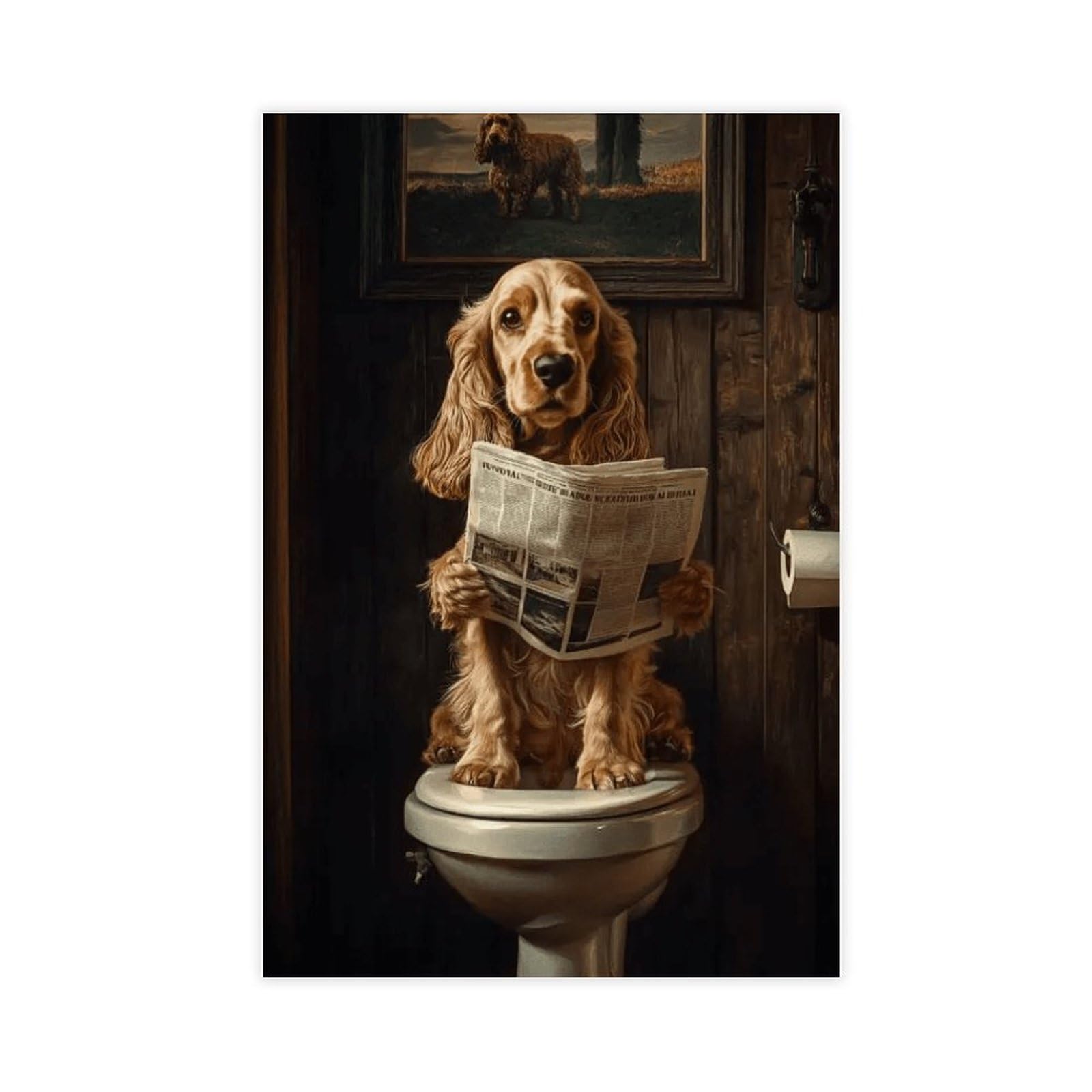 NFFBGFD Cocker Spaniel On Toilet Canvas Poster Bedroom Decor Landscape Decor Gift 12x18inch(30x45cm)
