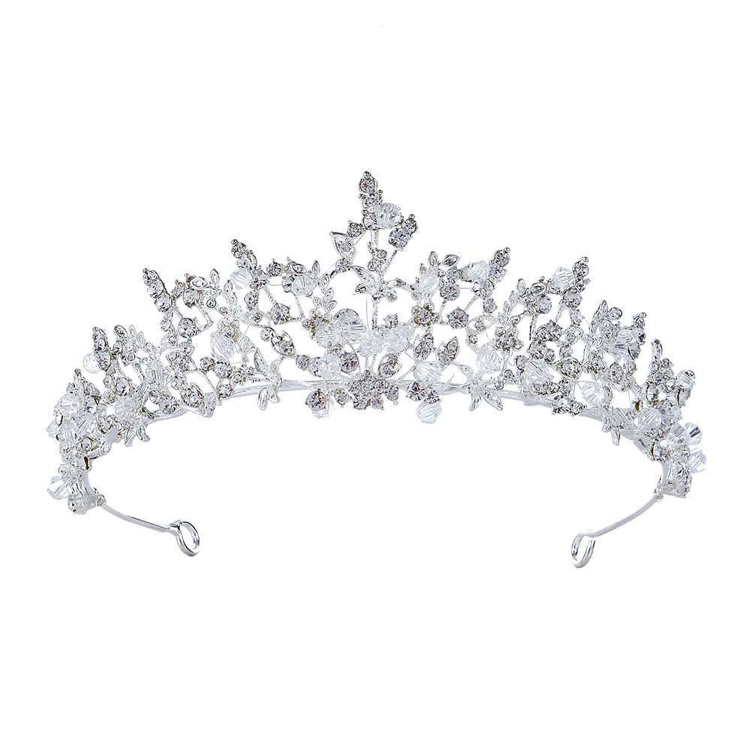HOMEYU Zircon Ladies Crown Diadem Wedding Tiara Bridal Tiara with Inlay Crystal Rhinestone Flower Bridal Tiara Crown Hair Accessories
