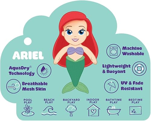Miniatura 2 de Wahu Aqua Pals Disney Classic Ariel - Juguete acuático de felpa - Exclusivo de Tienda - Uso en la piscina, playa, patio trasero, bañera o interiores