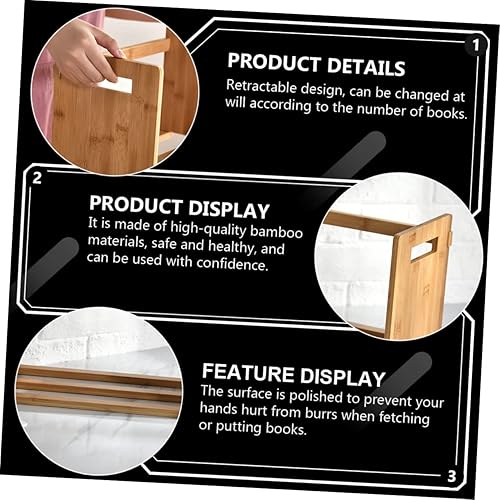 Miniatura 6 de NUOBESTY Estantería de almacenamiento organizador de libros para escritorio, sujetalibros de bambú, estantería ajustable para escritorio
