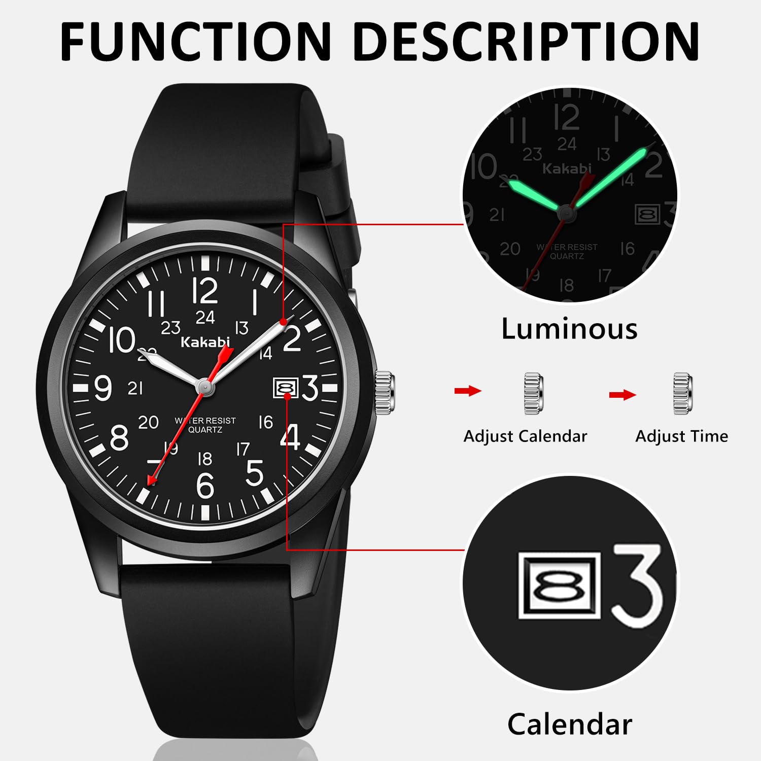 Reloj de pulsera unisex para hombre, estilo militar, deportivo, analógico, de cuarzo, casual, con cómoda correa de silicona, 24 horas, resistencia al agua hasta 30 m