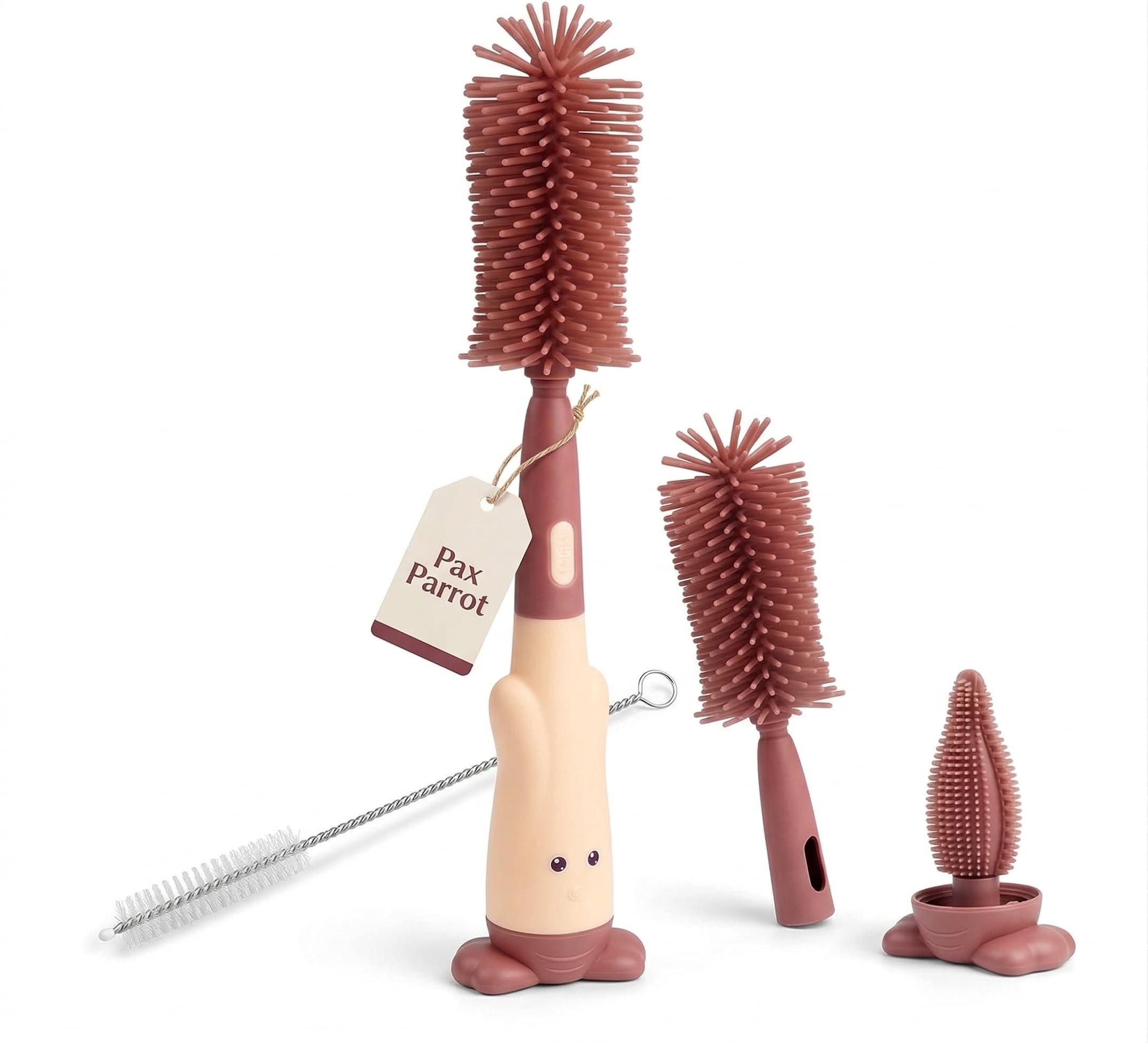 Pax Parrot 3-in-1 Silicone Baby Bottle Cleaning Brush Set with 4 Character Stickers |360° rotatable Handle, BPA-Free Soft bristles – Perfect for Cleaning Bottles, Nipples & Pacifiers Safely (Peach)-image-38