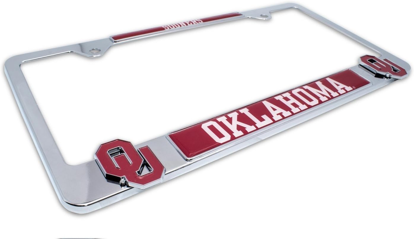 Premium OU Sooners Mascot License Plate Frame w/Dual 3D Logos - Second Generation (Oklahoma)