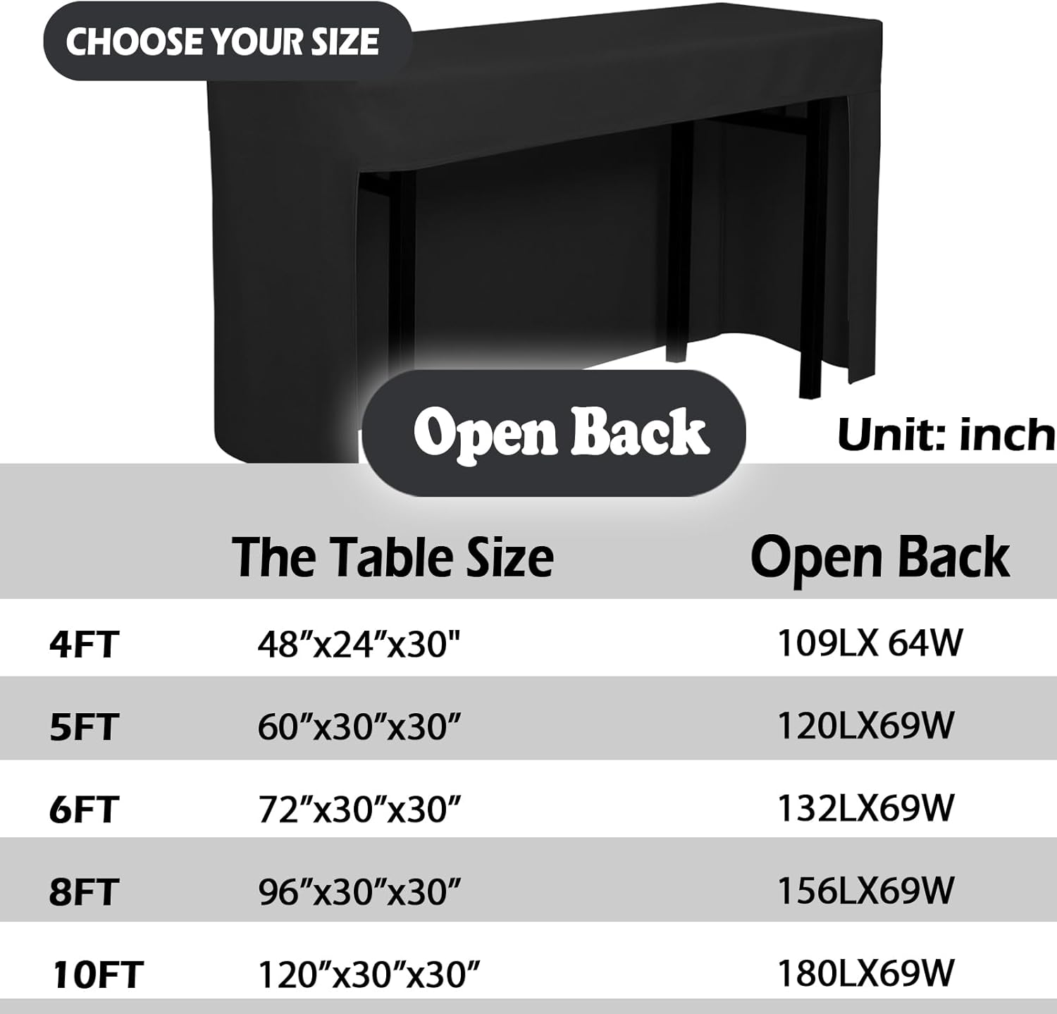 Custom Table Cloth with Business Logo 4/5/6/8 FT Customized Table Cover for Tradeshow Events Company Shop Charity Associations Birthday Personalized Table Cloth (Open Back, 6FT 132X69 in)
