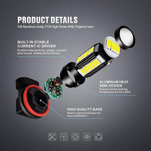 Miniatura 4 de SiriusLED - Paquete de 2 focos LED de 30 W para reforzar luz de día y antiniebla blanca tamaño H8