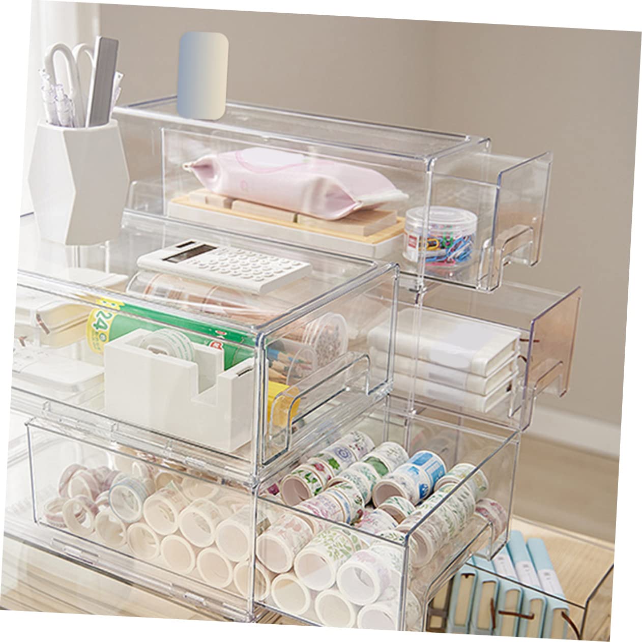 WOONEKY 2 Stück Acryl Kosmetikaufbewahrungsboxen für Schubladen Make Up Organizer für Schminke Leicht und Multifunktional für Schlafzimmer und Arbeitszimmer