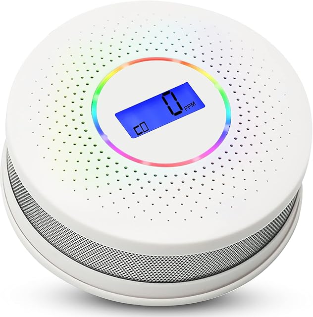 Combination Smoke & Carbon Monoxide Alarm Detector,Dual Sensor Smoke CO Detector with LCD Display and and Sound Warning for use in your Home, Garage, Office (White)