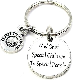 ChubbyChicoCharms God Gives Special Children to Special People Pewter Charm On Stainless Steel Keyring Key Ring Key Chain Keychain for Women, Men, Teens, Young Adults