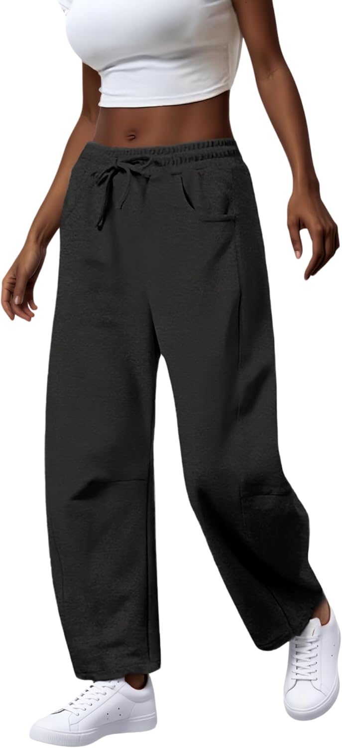 Women’s Barrel Sweatpants Loose Leg with Elastic Waist, Casual Lounge Pants Soft Fleece Joggers with Pockets - Image 3