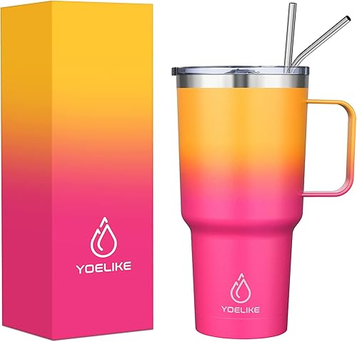 Miniatura 7 de yoelike Vaso de 32 onzas con asa, taza de café aislada al vacío de acero inoxidable para viajes, hogar, oficina, interior y exterior, apto para