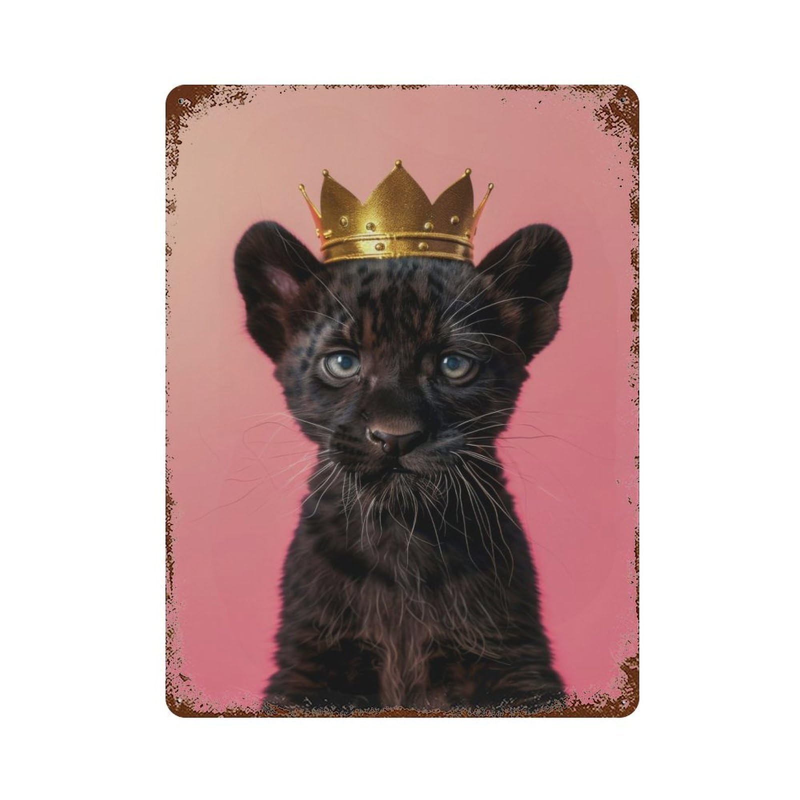 Rust Effect Panther Pastel Crown Vintage Rust Metal Sign 15.7"x11.8", Farmhouse Wall Decor for Farmhouse, Kitchen And Entryway Decor