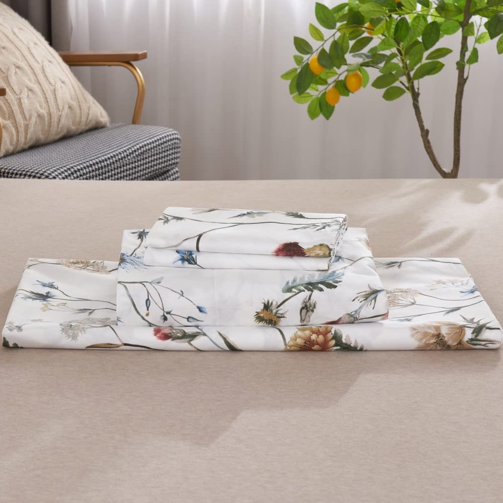 DAUAOTO 100% Cotton Bedding Printed Sheets Set for King Size Bed Up to 14