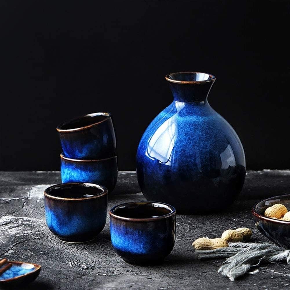 Sake cups,Traditional Sake Cup,Ceramic Wine Glasses,Japanese - Navy Blue Ceramic Crafts - Warm/Cold Sake Service - Home Decor Gift for Family and Friends