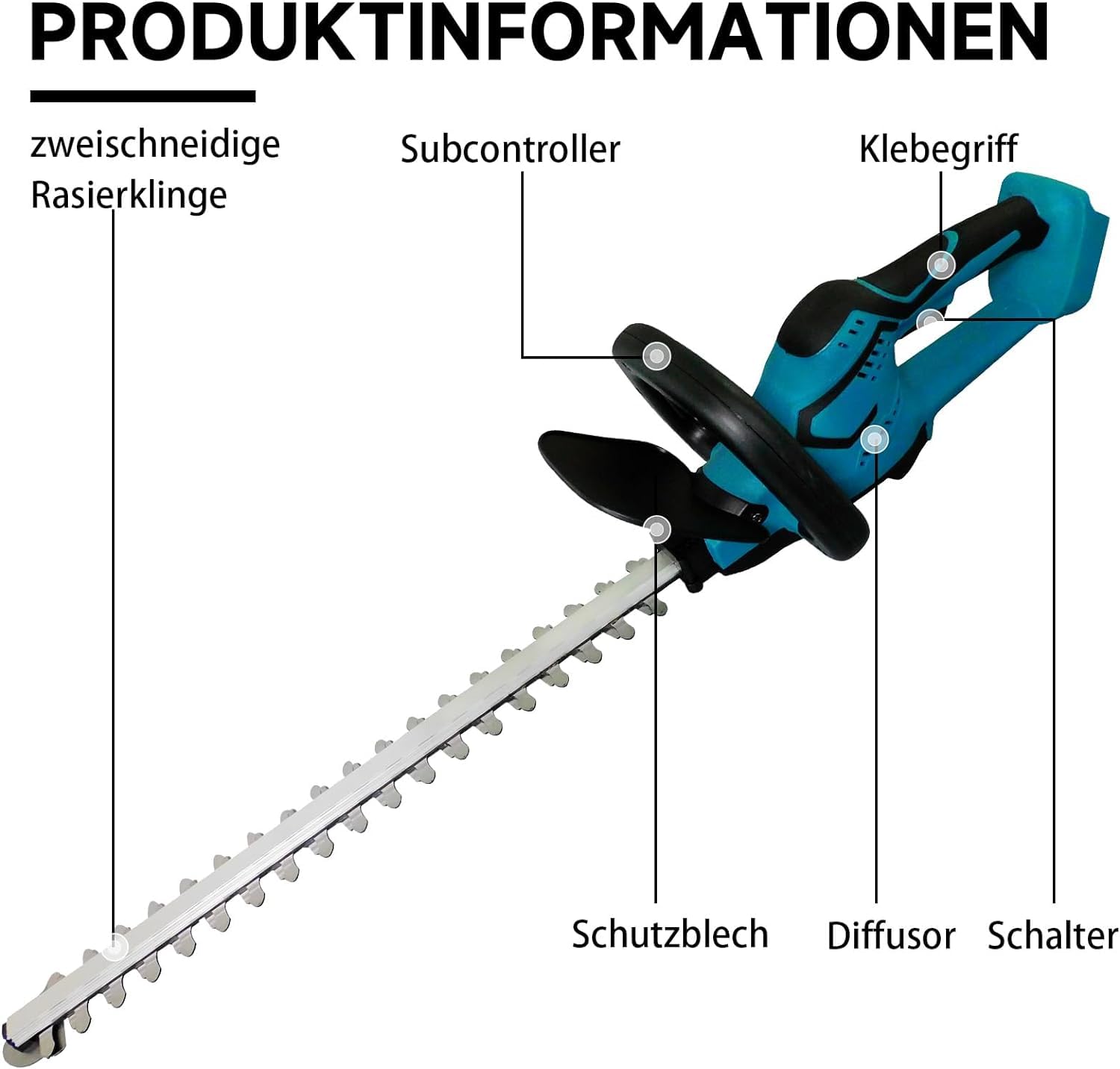 Akku Elektrische Heckenschere,Ersatz für Makita, Bürstenloser Motor,Enthält 2X5.5Ah Akku und Ladegerät Toolkit, mit 51 cm Dual-Action-Klinge & sicherem Design, Gartenschere für die Rasenpflege im