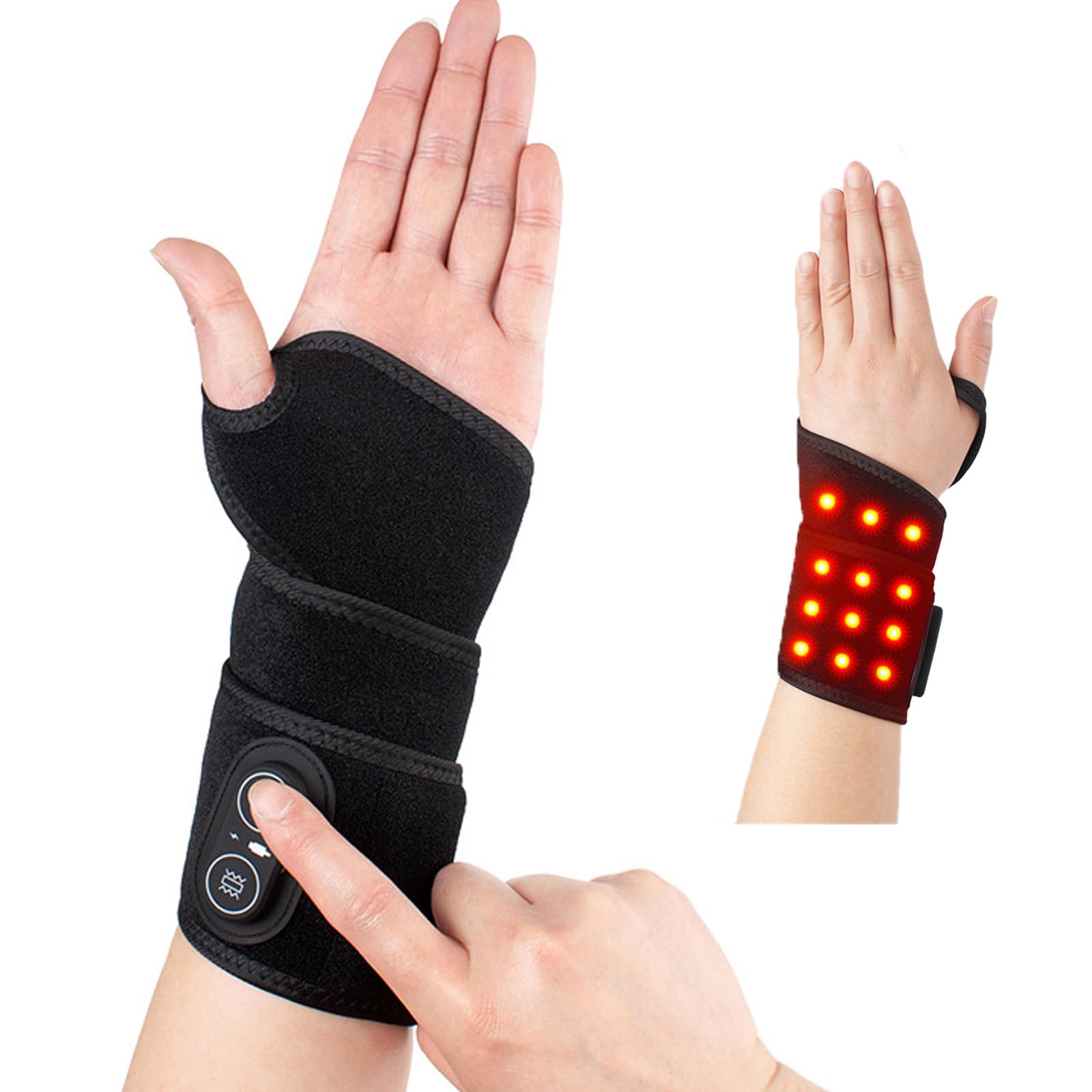 Massaggiatore da Polso Ricaricabile E Riscaldato con Vibrazione E Terapia A Luce Rossa - 3 Livelli di Riscaldamento E 3 modalità di Massaggio, Ricaricabile Tramite USB-C,Black