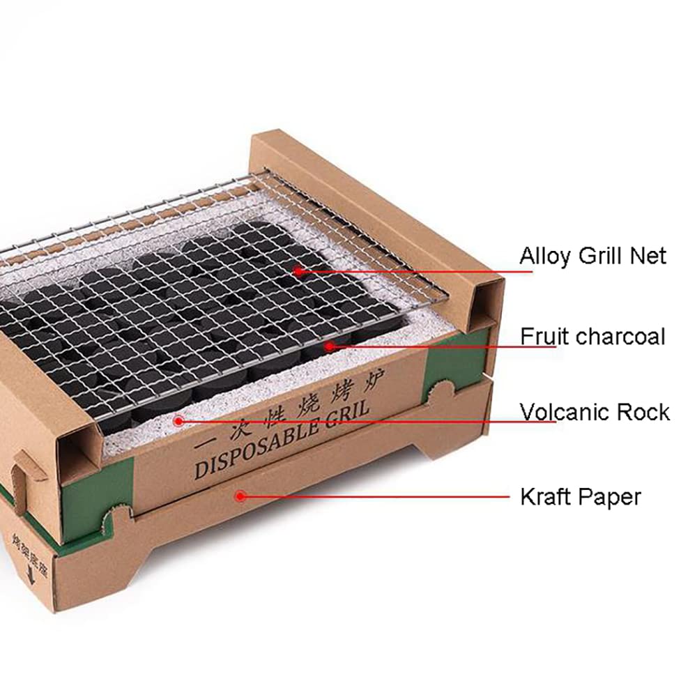 Jednorazowy grill na węgiel drzewny, przenośny jednorazowy grill, nadaje się do recyklingu, zestaw do grillowania na zewnątrz, na kemping, na podwórku, imprezę, trwały 2 godziny
