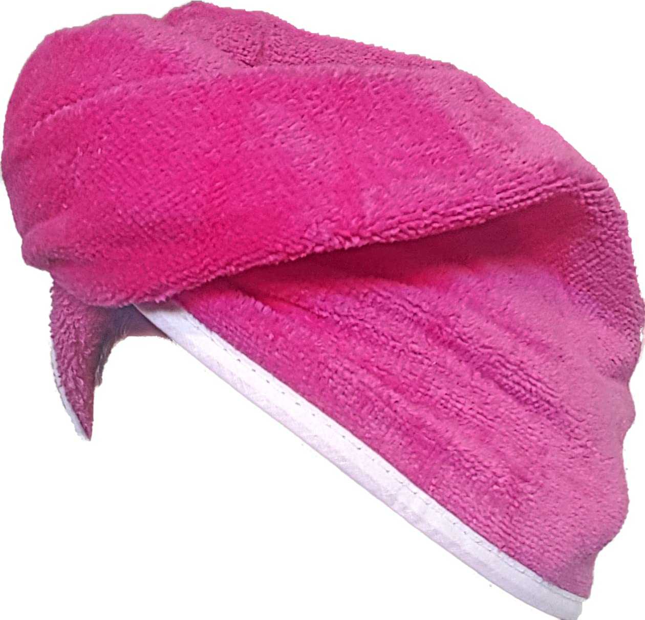 100% Cotton Hair Towel Head Turban - Easy Quick Drying - Super Absorbent - Hat Cap for Swimming Spa Pool - Simple Loop Button Fastener (Fuchsia), M