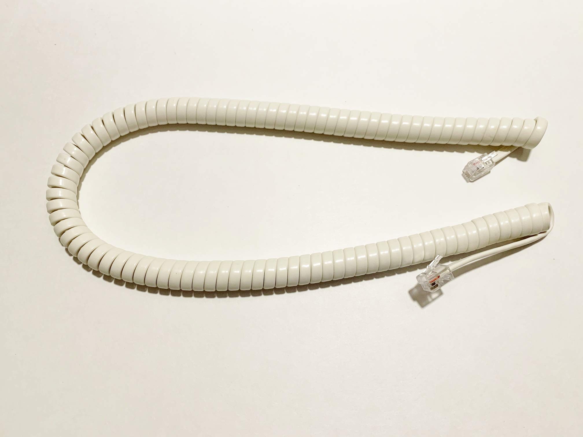 The VoIP Lounge 12 Foot Handset Receiver Curly Cord for Landline Phone Light Ivory Color
