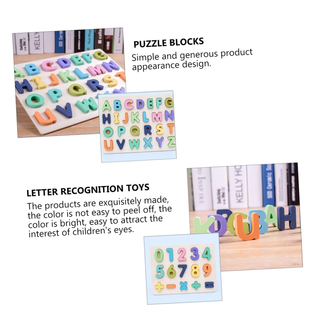 Tavola Puzzle Numeri Lettere in Legno, Set 4 Pezzi per Ragazzo Ragazza