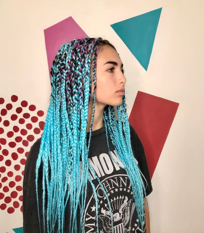 Miniatura 3 de Extensiones de cabello trenzado jumbo color azul cielo Jumbo para trenzas de caja torcida, cabello de ganchillo de fibra sintética de alta