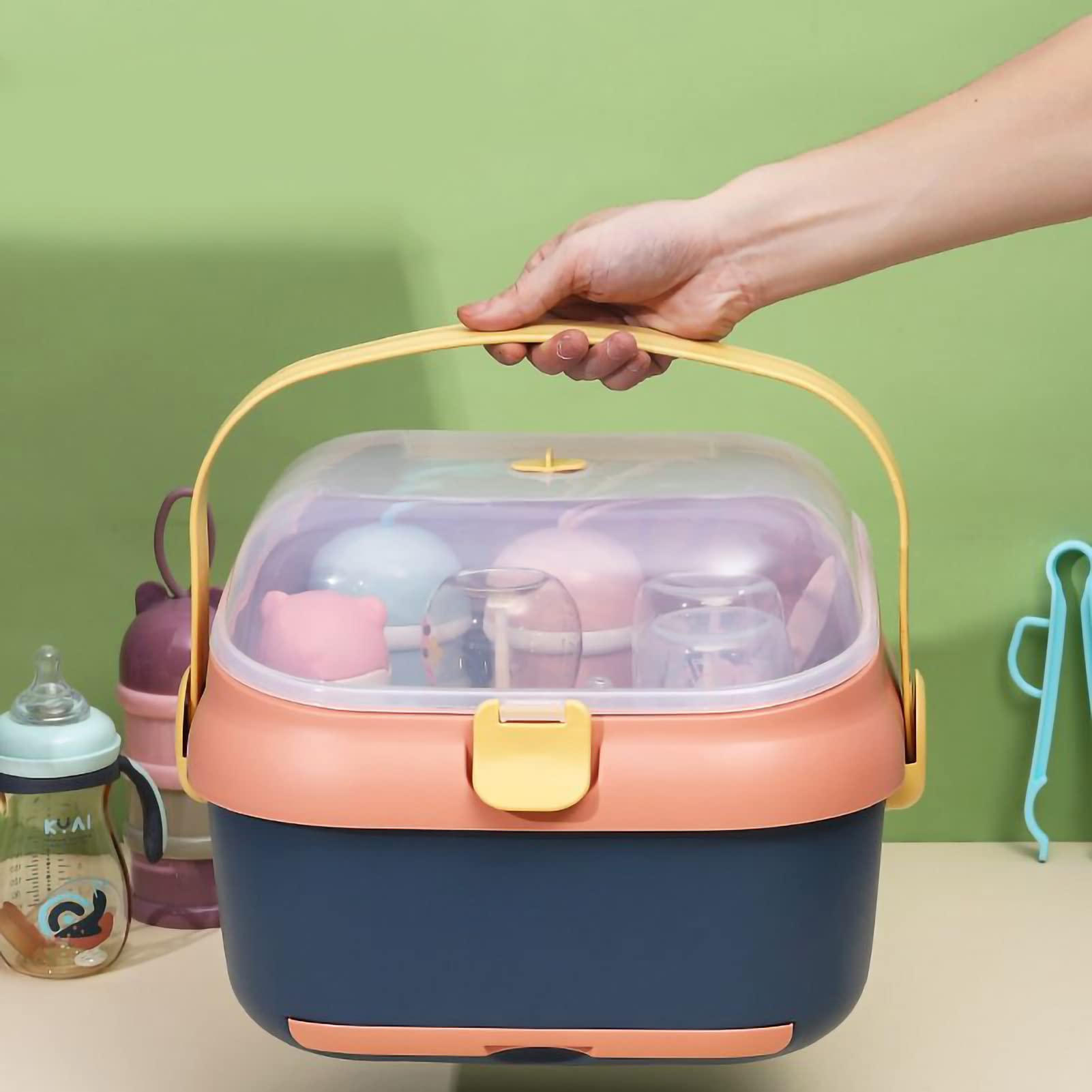 Pilipane Babyflaschen-Trockengestell-Aufbewahrung, Groe Kapazitt  Stillflaschen-Aufbewahrungsbox, Abtropfgestell Babyflaschen, Tragbarer  Babyflaschen-Box Mit Anti-Staub-Abdeckung(Lila) : Amazon.de: Baby