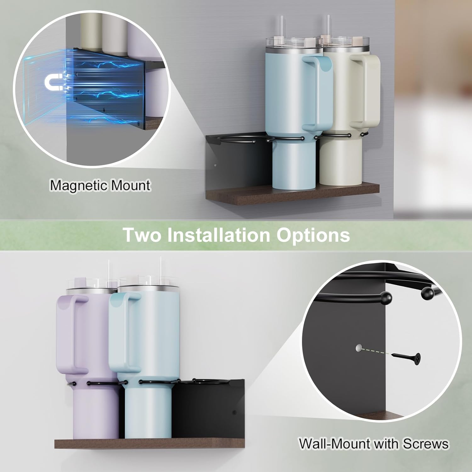 Magnetic Stanley Cup Holder for Fridge, 4-Pack Strong Water Bottle Organizer for Stanley 30oz & 40oz Tumblers with Lid and Straw Organizer, Stanley Cup Accessories for Kitchen Cabinet - Image 5