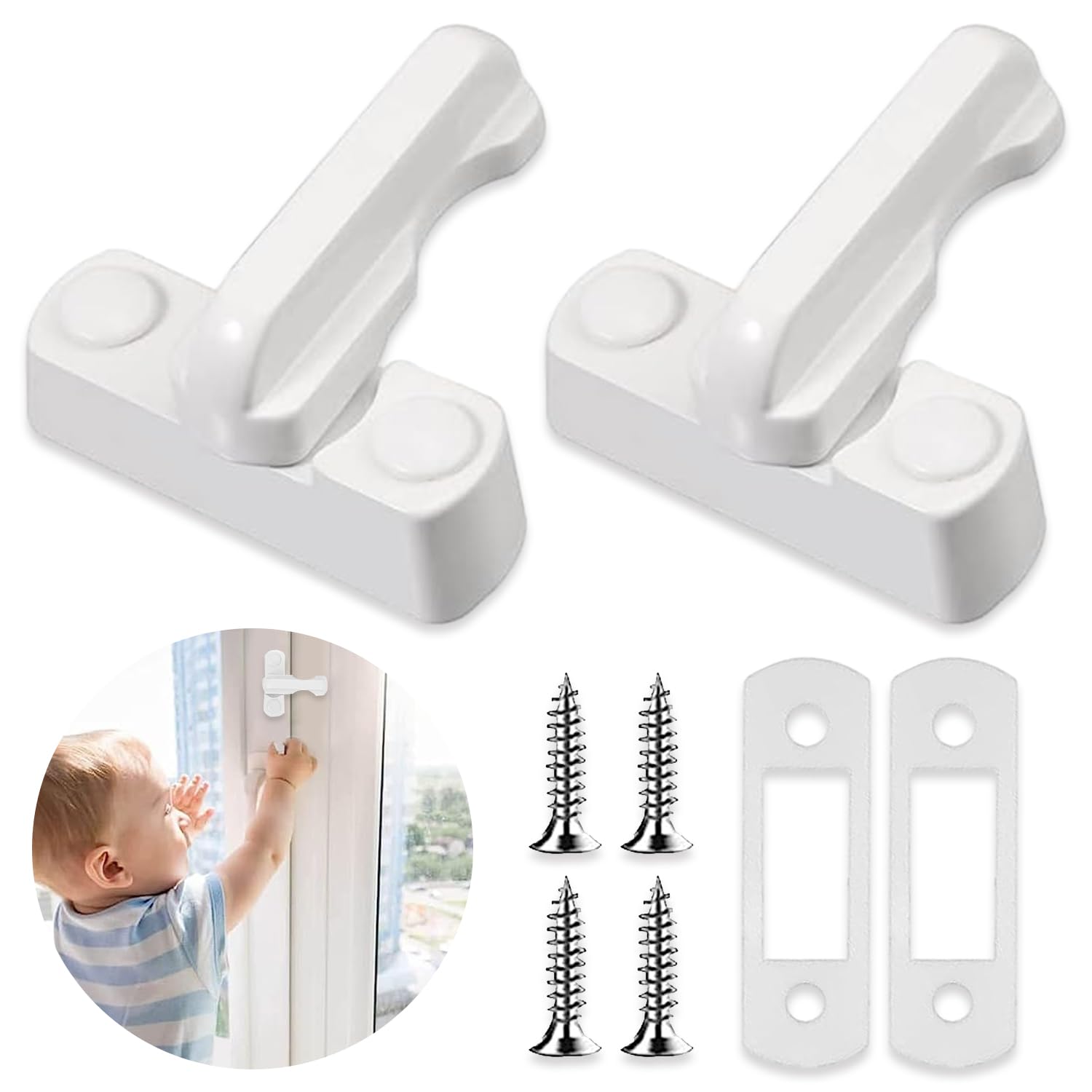 2pcs Window Sash Jammer, Window Locks, Window Anti-Theft Lock, Home Security Door Lock for PVC/uPVC Windows and Doors