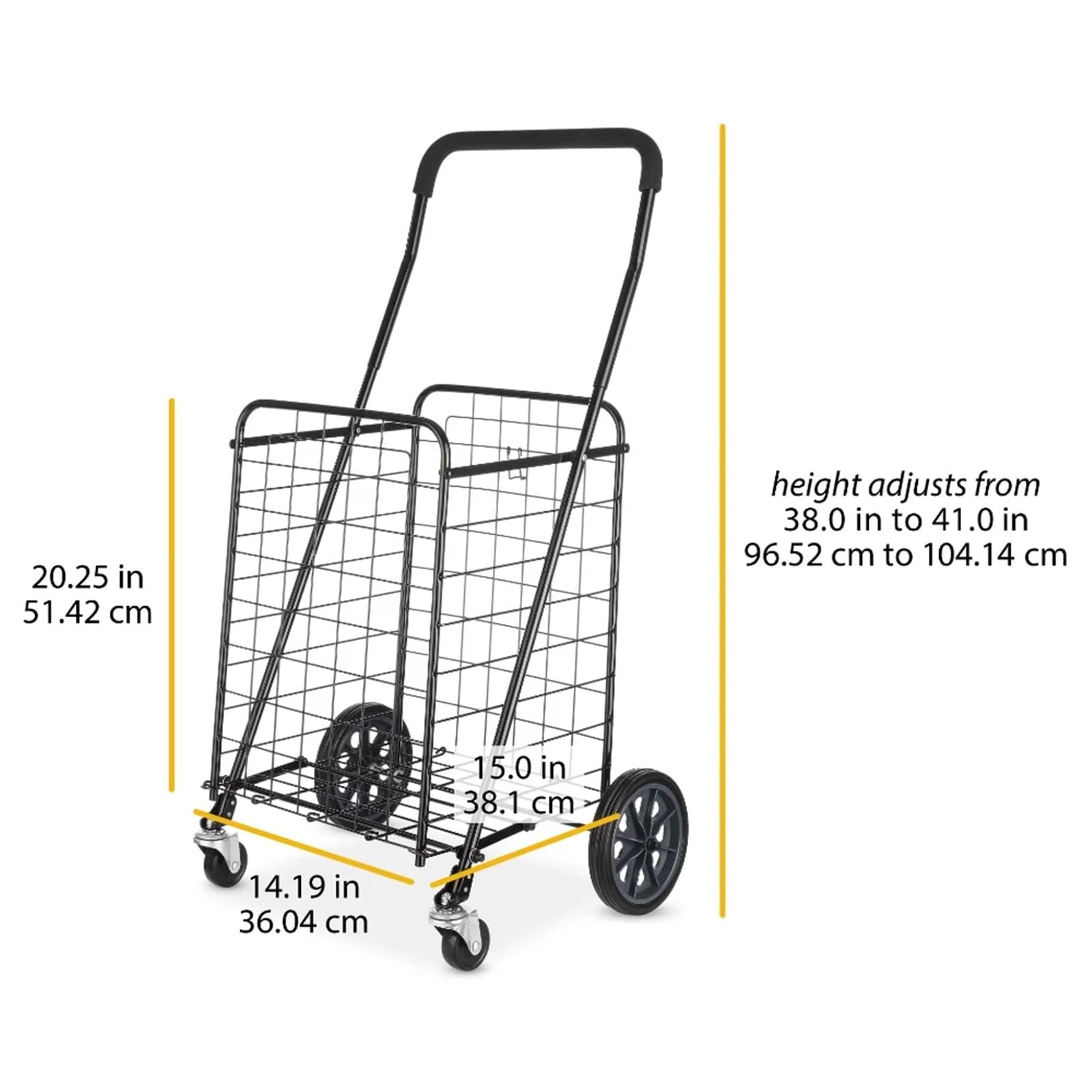 Carretilla Carro de Compras Ajustable la Cesta lavadero del balanceo Acero, Carro Negro Carretilla con Las Ruedas Trabajo Pesado