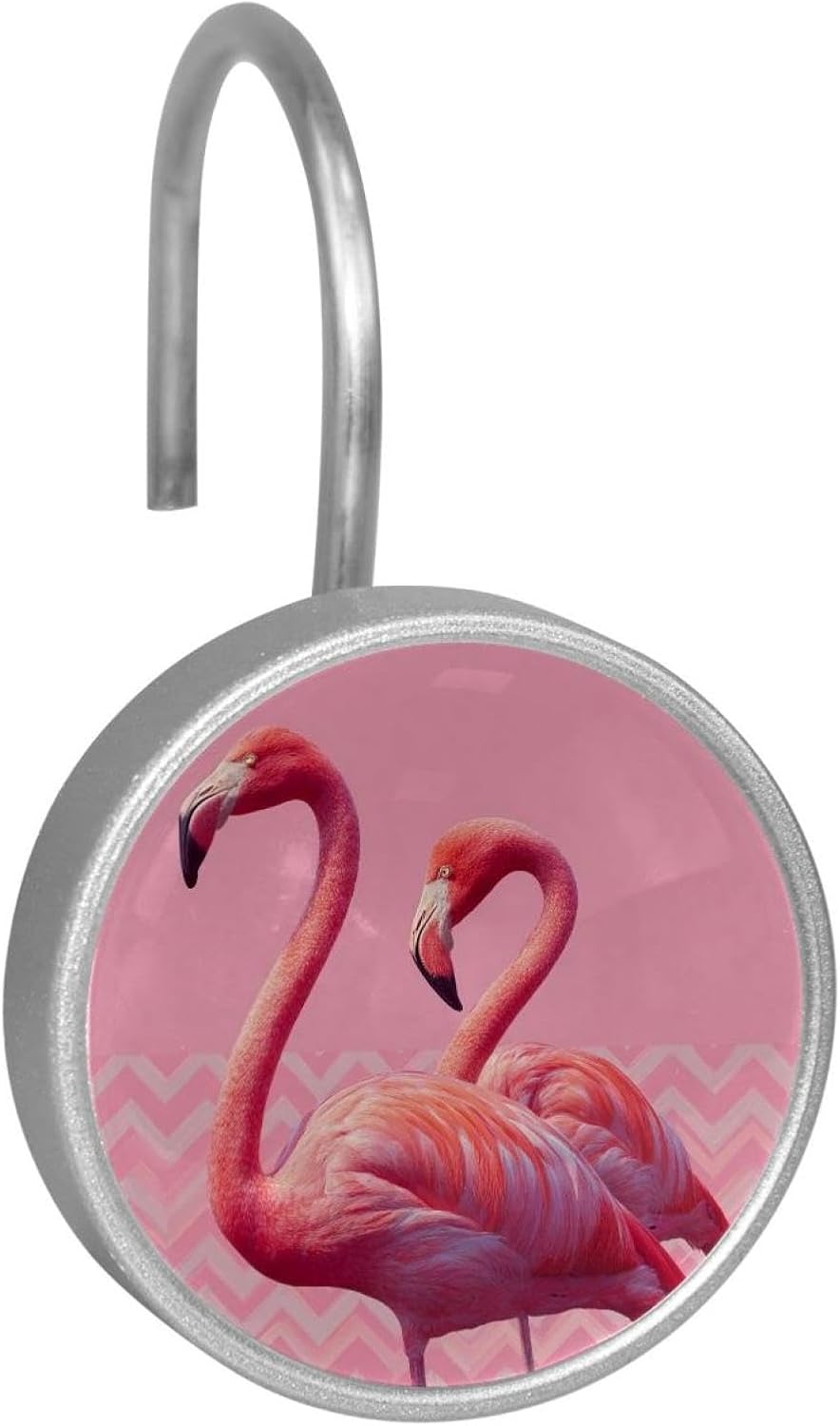 12 Pieces Pink Flamingo Couple Zigzag Shower Curtain Hooks Rings, Stainless Steel Shower Hook Hanger Rings for Bathroom Living Room Bedroom Home Decor