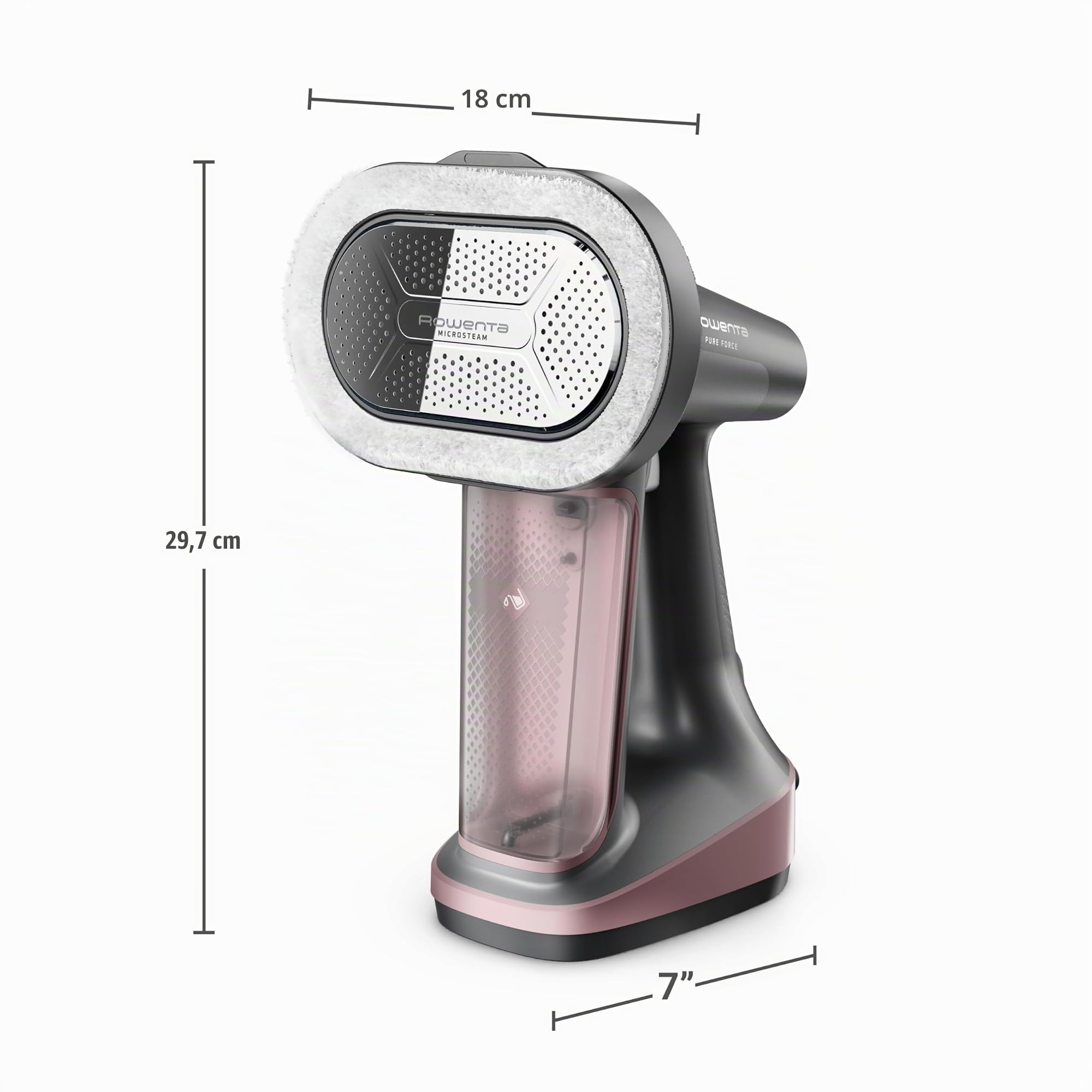 Rowenta - Vaporizador de hierro para ropa, vaporizadores de mano 3 en 1, vaporizador de ropa, planchado, removedor de pelusas, tanque de 7.8 onzas, 1875 vatios, apagado automático, negro y rosa