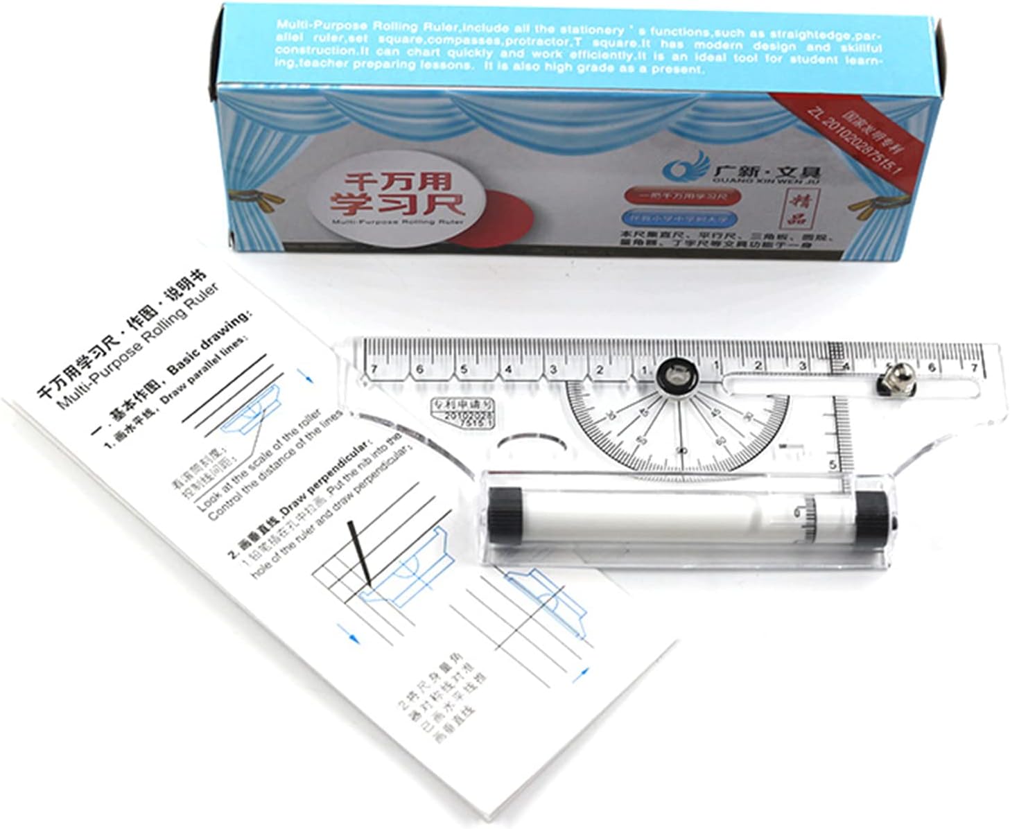 Stationery Protractor Angles Line Kids Drawing Tool Multi-purpose Rolling Ruler Pulley Centering Parallel Compass-Ruler Protractor Tool For Dry-erase Board Multifunctional Drawing Ruler Pulley Rolling