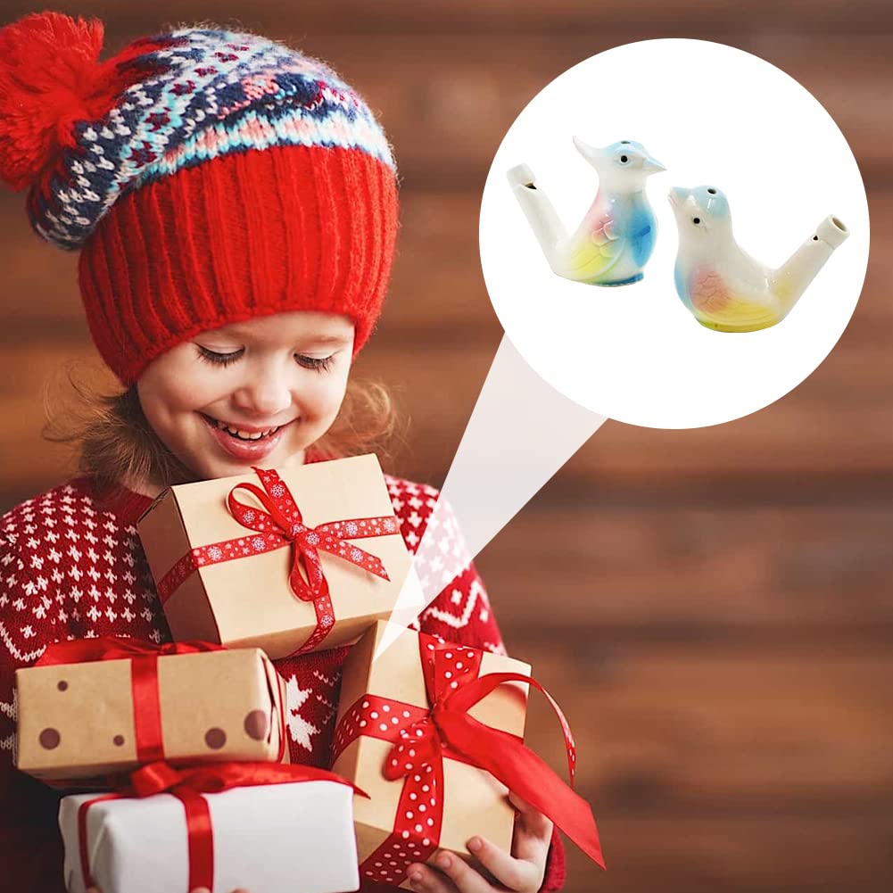 Fischietto per uccelli in ceramica, per bambini, set di narghilè per uccelli, fatto a mano, in ceramica, con acqua, riempibile, regalo per bambini, 2 pezzi
