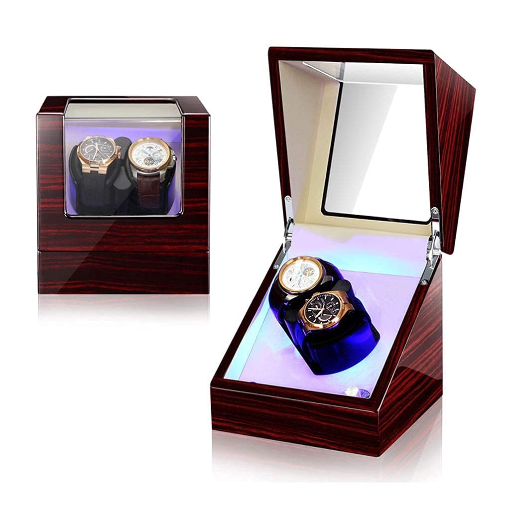 OLSKFUH Double Automatic Watch Winder For 2 Watches Display Box 5 Roating Modes With Led Silent Motor Contains Watch Pillow,Red
