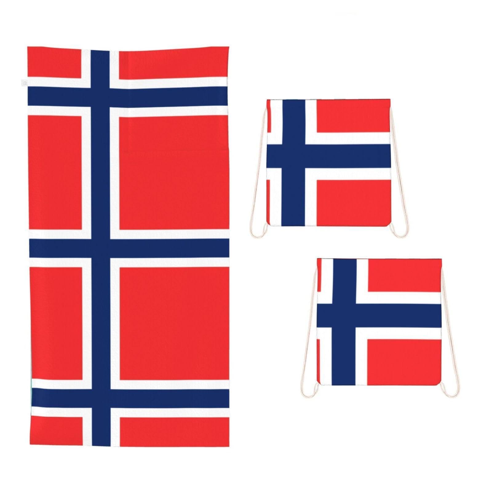 CNTDBU Norwegian flag 2 in 1 Packable Towel Bag-Large Beach Towel with Stuff Sack, Super Absorbent Microfiber Travel Towel for Pool