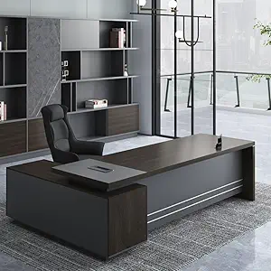 71inch Modern L-Shaped Executive Desk with Password Lock Drawers,Large Office Workstation with Cable Management & File Storage for Home & Corporate Office