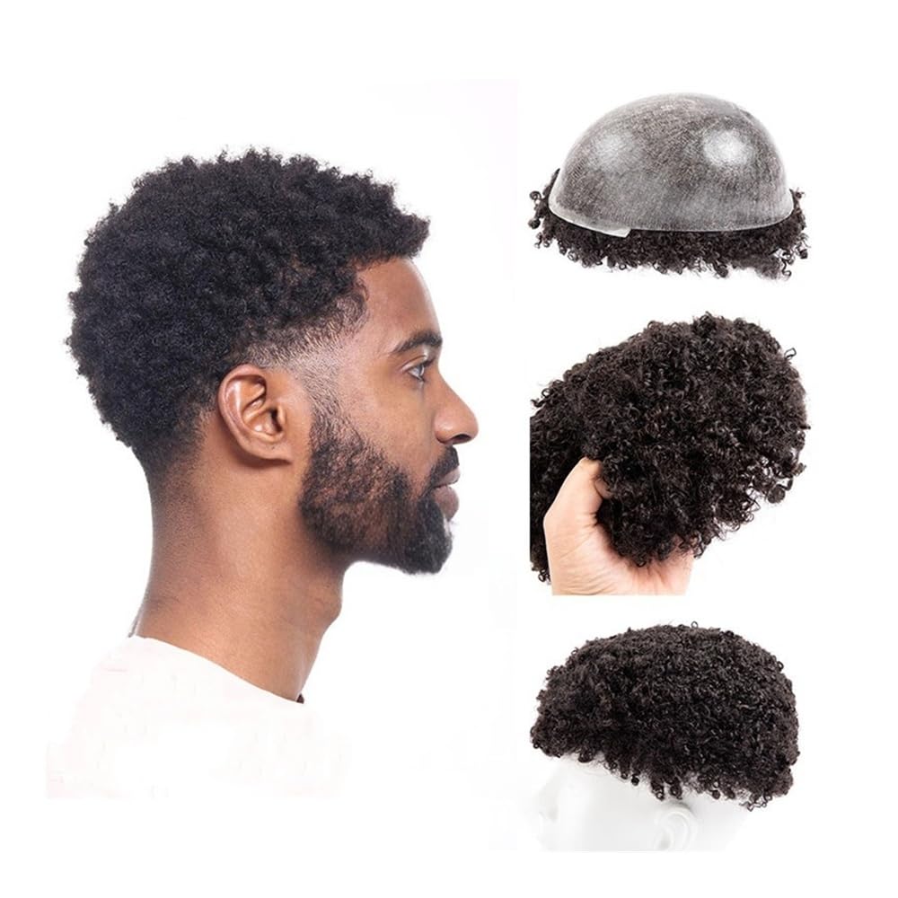 Tupecik męski Peruka Afro Curly dla mężczyzn 0,1 mm Wstrzykiwanie Pełna skóra męska Proteza włosów 6 Kręcone peruki z ludzkich Treski(6x9)
