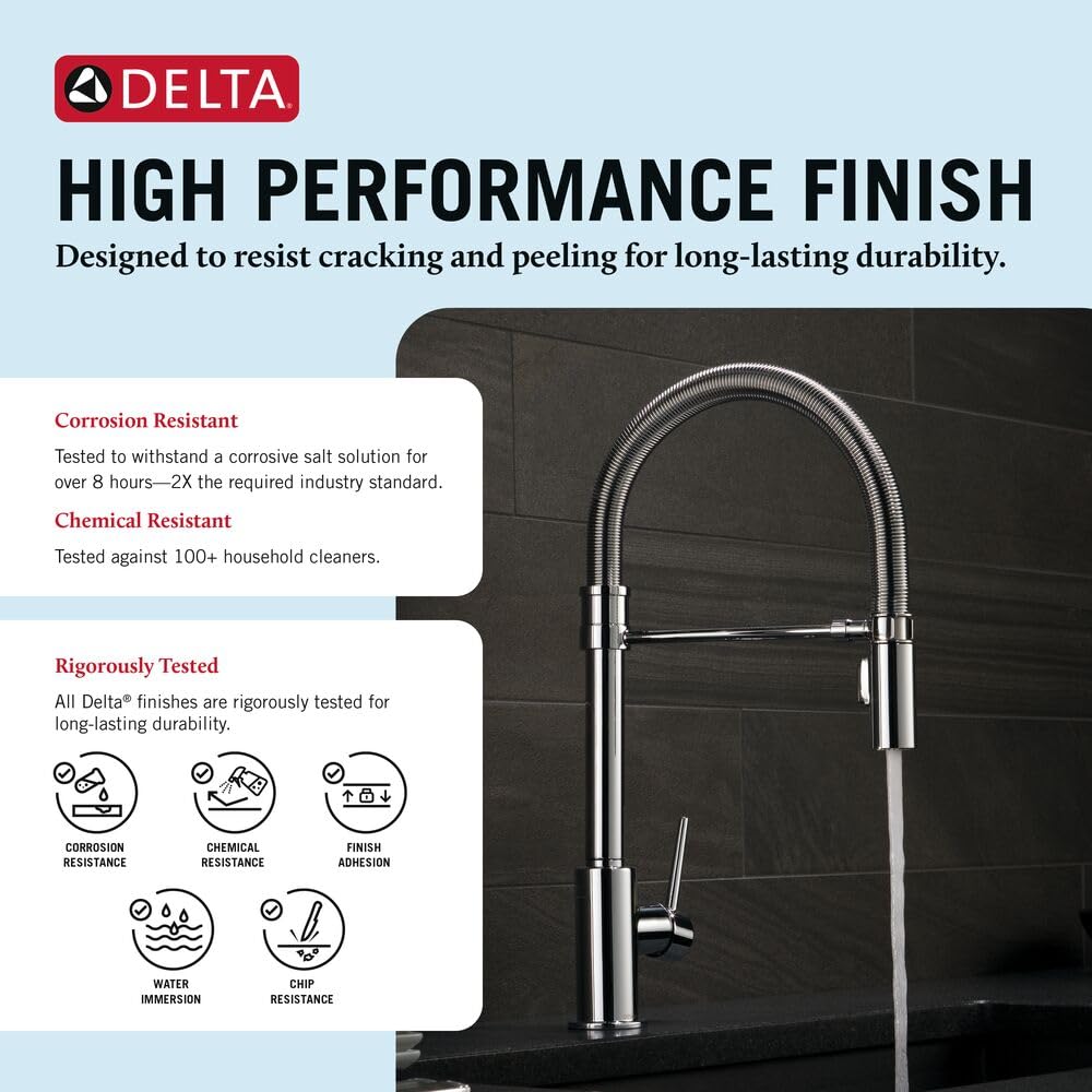 Delta Faucet Trinsic Pro bateria kuchenna w stylu komercyjnym, chrom, chromowane baterie kuchenne z wyciąganym opryskiwaczem, bateria do zlewu kuchennego, bateria do zlewu kuchennego z magnetycznym