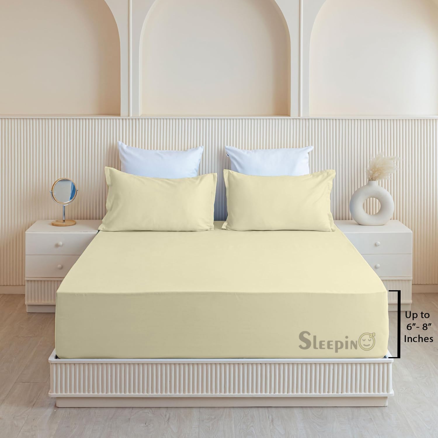SLEEPINO - Soft Finish Cotton Feel Elastic Fitted Bedsheet Full Size (54” x 78” + 8”) inches with Pillow Cover | Machine Washable Full Size Elastic Fitted Bedsheet Full Size | Ivory (B0D4HZJC7C) Amazon Price History, Amazon Price Tracker