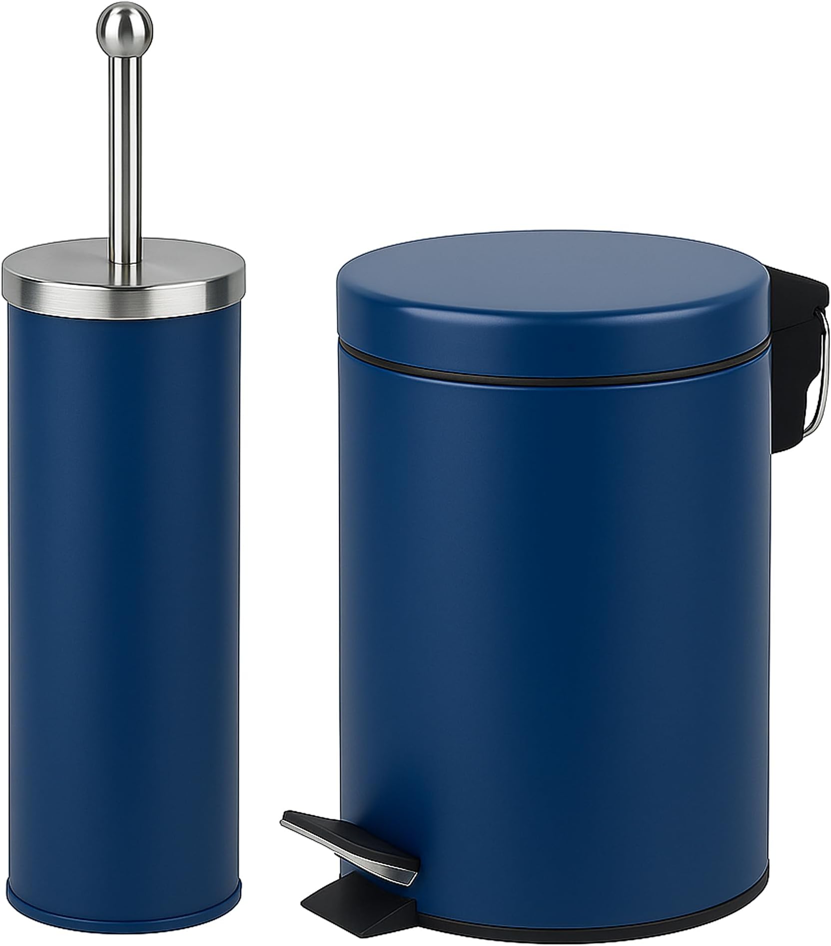 iTrend 3L Pedal Dustbin and Toilet Brush with Holder set - Bathroom Accessory - Powder Coated Steel Bin with lid - Toilet Brush with Stainless Steel Handle, Round Lid and Dense Bristles - Blue