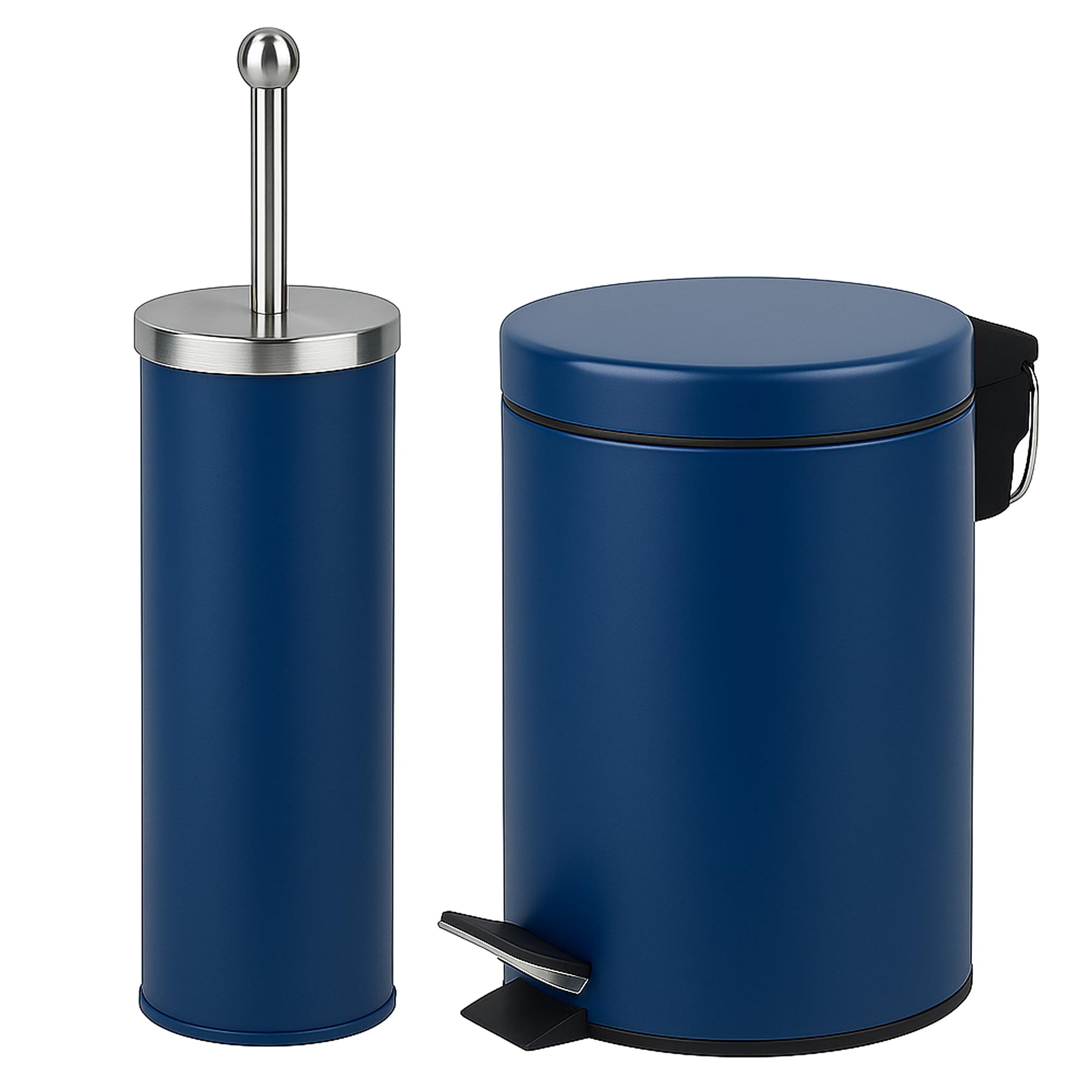 – iTrend 3L Pedal Dustbin and Toilet Brush with Holder set - Bathroom Accessory - Powder Coated Steel Bin with lid - Toilet Brush with Stainless Steel Handle, Round Lid and Dense Bristles - Blue