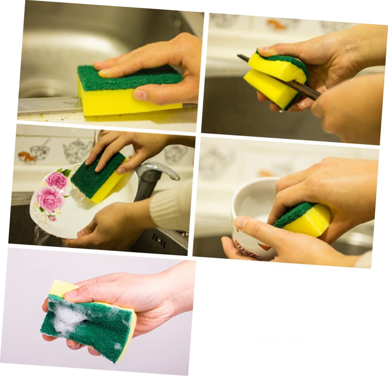 GLEAVI 84piezas Esponjas De Limpieza De Cocina Amarillo Verde Esponjas Duraderas y Antideslizantes para Fregar Platos y Utensilios para Eliminar Manchas Difíciles Sin Rayar