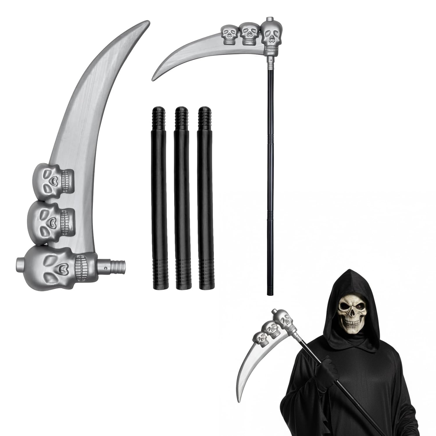 Bella Dox 103cm Grim Reaper Scythe Prop | Realistic Halloween Scythe with Skull Detail | Scary Costume Accessory for Adults, Cosplay & Fancy Dress