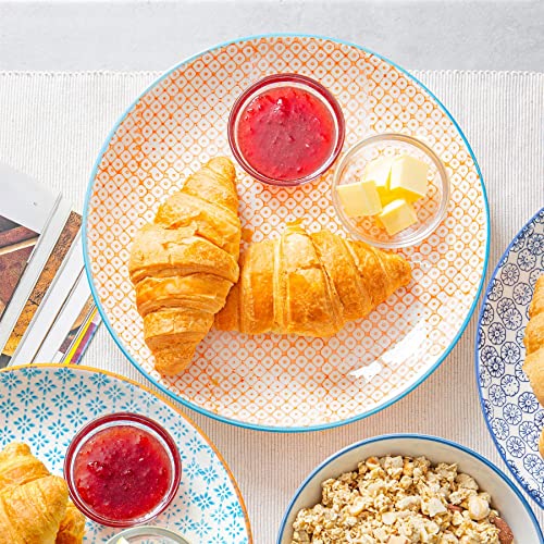 Nicola Spring Hand-Printed Dinner Plates - 25.5cm - 3 Colours - Pack of 6 - Porcelain Decorative Patterned Dining Dish Plates for Snacks, Starters, Dinner, Dessert - Image 4