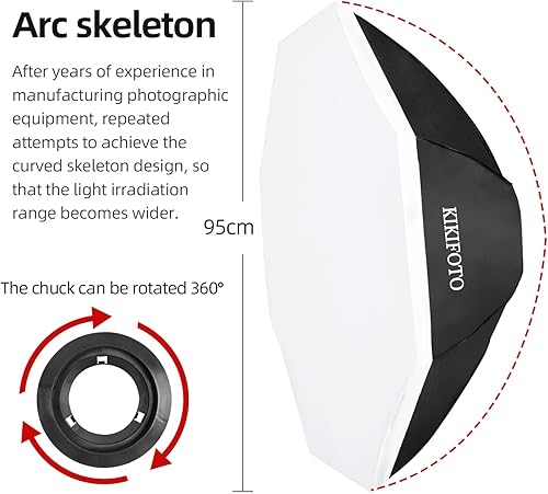 Miniatura 2 de Caja de luz octogonal de 37.4 in14.6 in, difusor doble, extracción de instalación rápida, compatible con flash Bowens, iluminación continua,