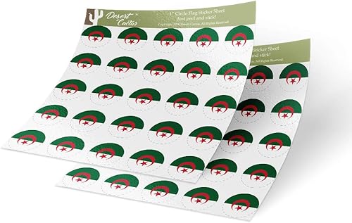 Pegatinas de vinilo con la bandera de Argelia, calcomanías de 1 pulgada, redondas, dos hojas, 50 piezas en total, con logotipo de niños, álbum de