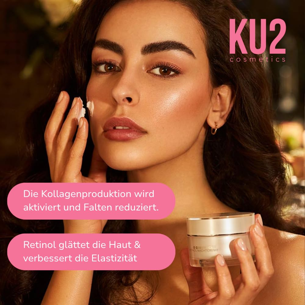KU2 Cosmetics Tages- & Nachtcreme Set – Hyaluron Tagescreme & Retinol Nachtcreme – Feuchtigkeitsspendende Gesichtspflege & Anti Aging Pflege – Für glattere, straffere Haut, je 50 ml