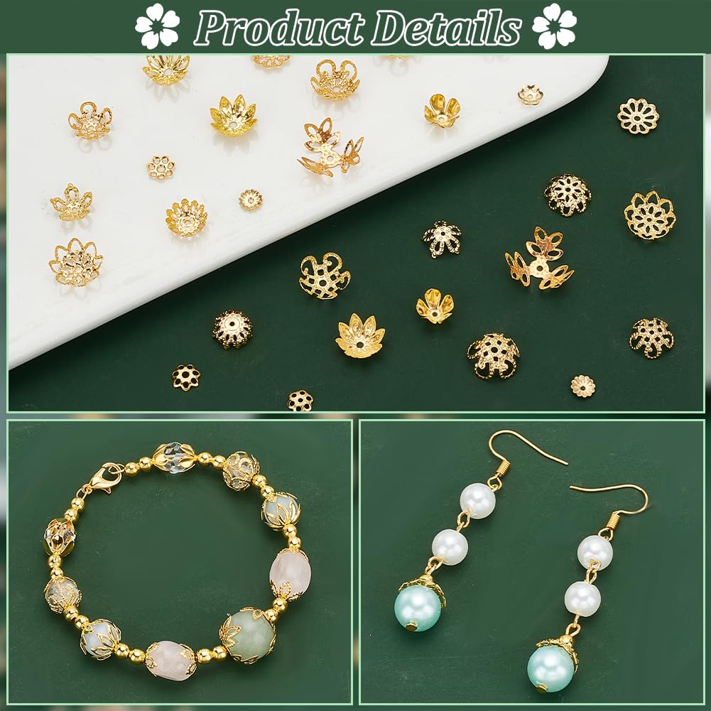60 Tappi Per Perline A Forma Di Fiore - Oro, Argento, Platino Per Orecchini, Bracciali Fai Da Te