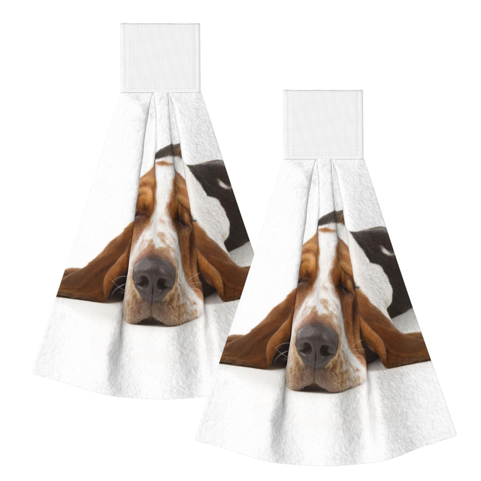 DOPKLNA Basset Hound Isolated, 2 Pcs Hanging Coral Fiber Hand Towels for Bathroom, Absorbent Kitchen Towels