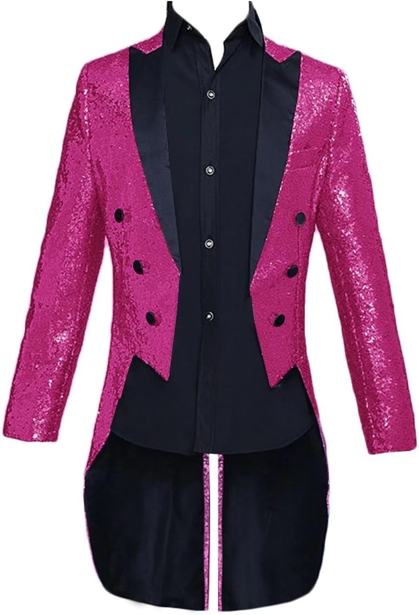 ONAXTDA Men's Sequin Tailcoat Slim Fit Shiny Peak Lapel Party Show Tux Dress Coat for Stage Performance